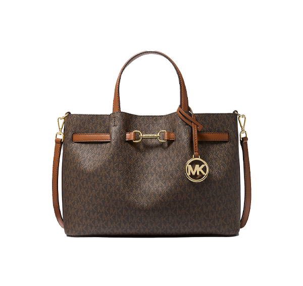 Michael Kors Women's Carson Medium Signature Logo Satchel Bag Brown/Gold