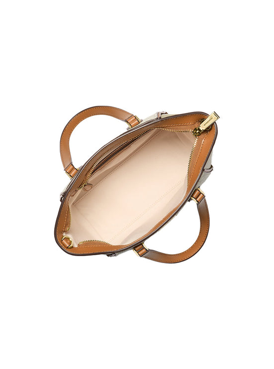 Michael Kors Women's Taryn Small Signature Logo and Leather Convertible Crossbody Bag Vanilla/Acorn