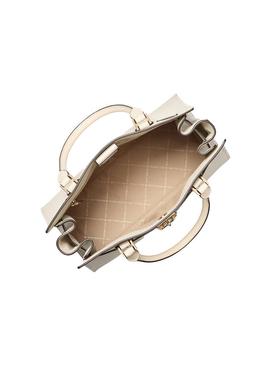 Michael Kors Women's Hamilton Medium Leather Satchel Bag Light Cream/Gold