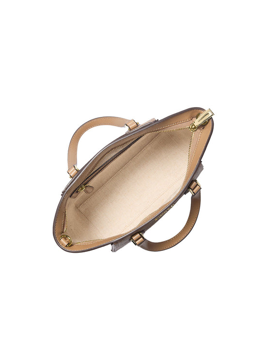 Michael Kors Women's Taryn Small Signature Logo and Leather Convertible Crossbody Bag Husk