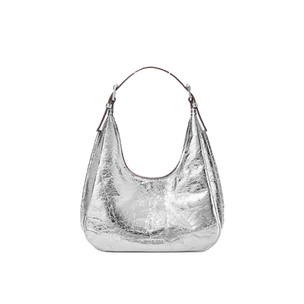 Michael Kors Women's Nolita Small Metallic Crackled Leather Hobo Shoulder Bag Silver