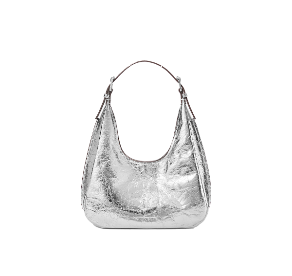 Michael Kors Women's Nolita Small Metallic Crackled Leather Hobo Shoulder Bag Silver