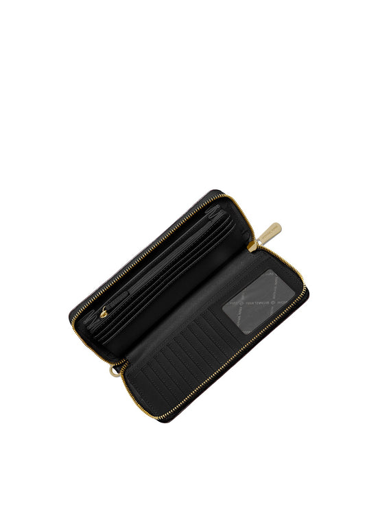 Michael Kors Women's Jet Set Travel Large Pebbled Leather Wristlet Black/Gold