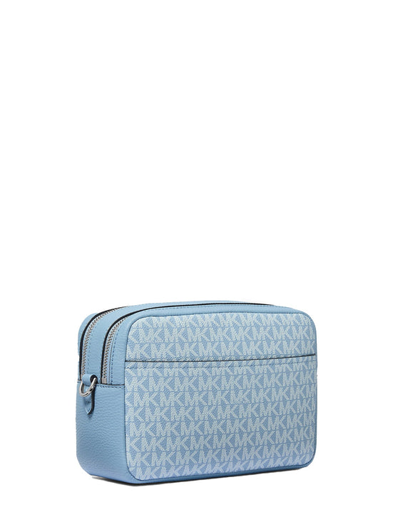 Michael Kors Women's Bryant Medium Signature Logo Camera Crossbody Bag Chambray/Silver