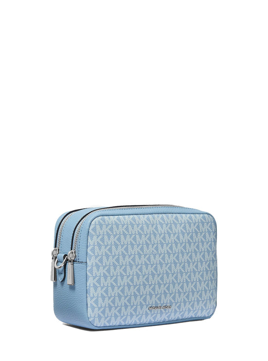 Michael Kors Women's Bryant Medium Signature Logo Camera Crossbody Bag Chambray/Silver