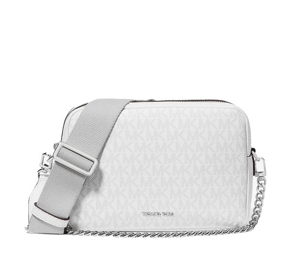 Michael Kors Women's Bryant Medium Signature Logo Camera Crossbody Bag Optic/Allum