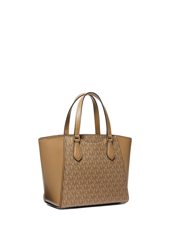 Michael Kors Women's Taryn Small Signature Logo and Leather Convertible Crossbody Bag Husk