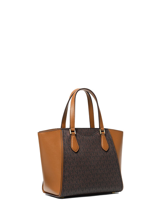 Michael Kors Women's Taryn Small Signature Logo and Leather Convertible Crossbody Bag Brown/Acorn