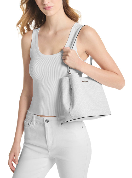 Michael Kors Women's Pratt Medium Signature Logo Shoulder Bag Optic White