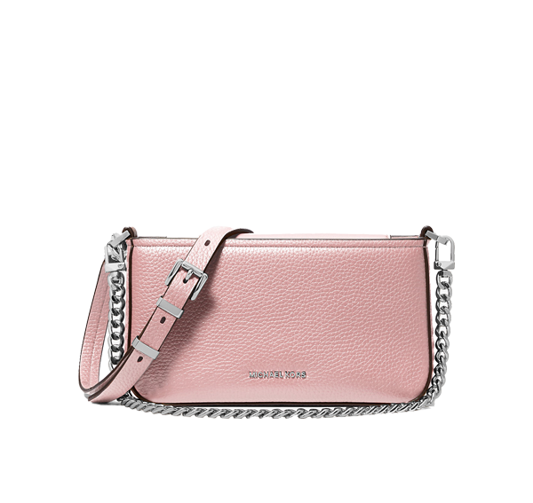 Michael Kors Women's Bryant Small Pebbled Leather Convertible Pochette Bag Smokey Rose