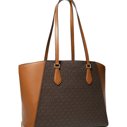 Michael Kors Women's Taryn Large Signature Logo and Leather Tote Bag Brown/Acorn