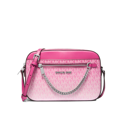 Michael Kors Women's Jet Set Large Ombré Signature Logo Crossbody Body Dragonfruit/Silver