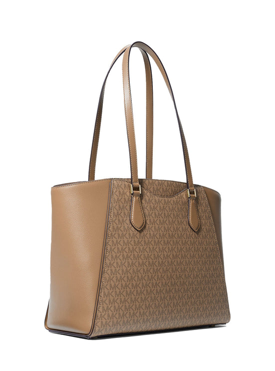 Michael Kors Women's Taryn Large Signature Logo and Leather Tote Bag Husk