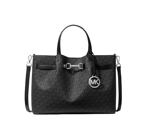 Michael Kors Women's Carson Medium Signature Logo Satchel Bag Black/Silver