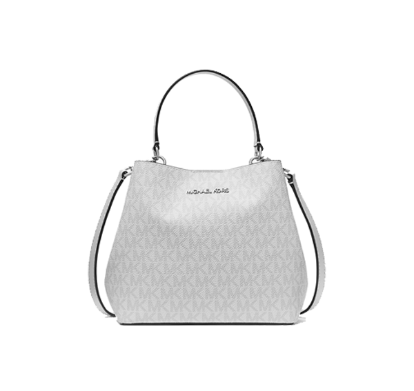 Michael Kors Women's Pratt Small Signature Logo Shoulder Bag Optic White