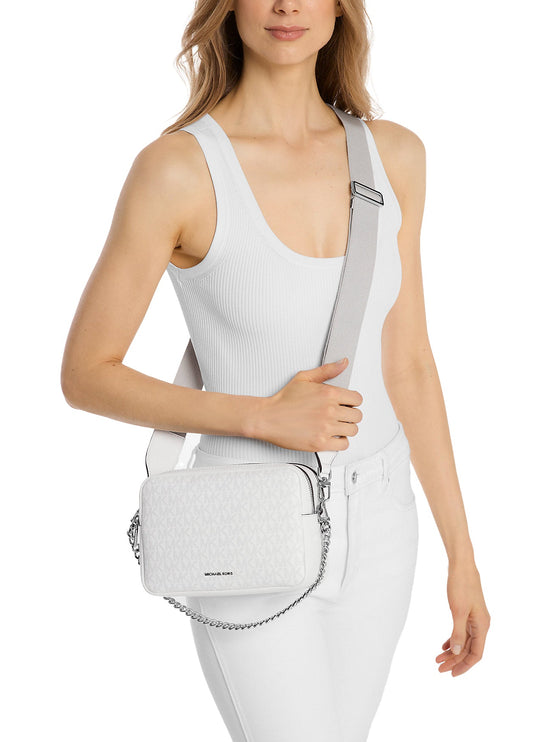 Michael Kors Women's Bryant Medium Signature Logo Camera Crossbody Bag Optic/Allum