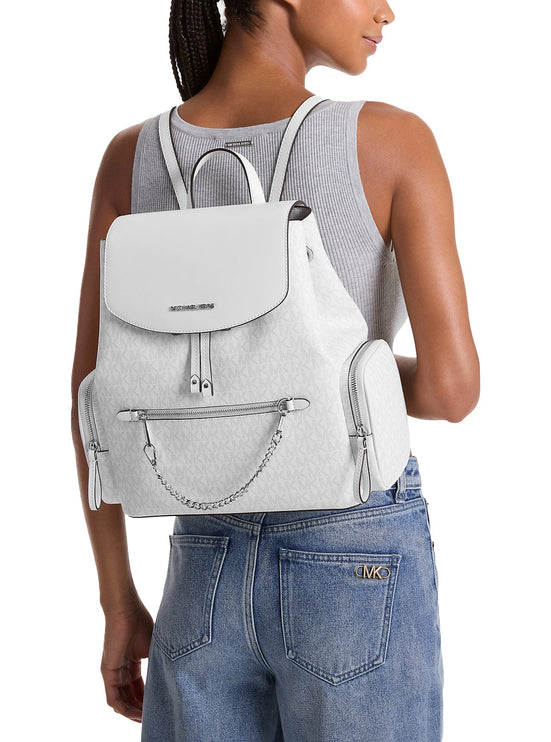 Michael Kors Women's Jet Set Large Signature Logo Backpack Optic White