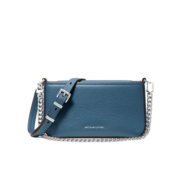 Michael Kors Women's Bryant Small Pebbled Leather Convertible Pochette Bag Dk Chambray/Silver