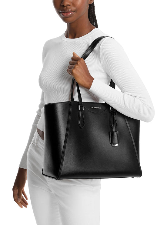 Michael Kors Women's Taryn Large Leather Tote Bag Black/Silver