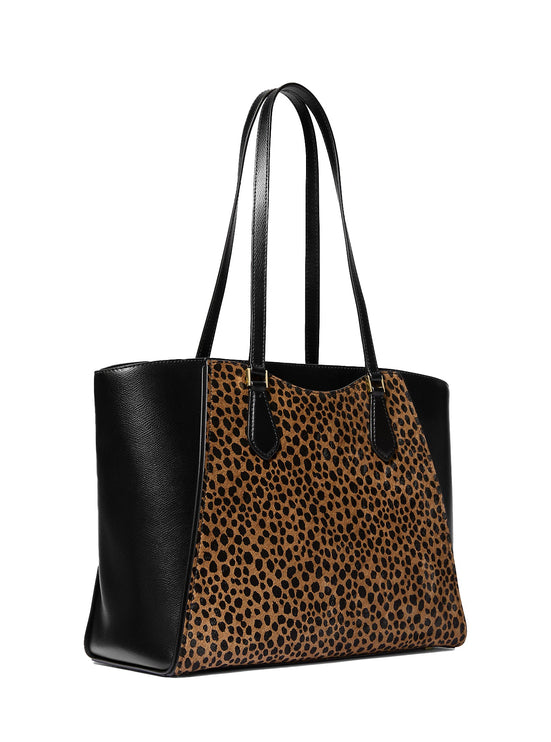 Michael Kors Women's Taryn Large Cheetah Print Calf Hair and Leather Tote Bag Husk Multi