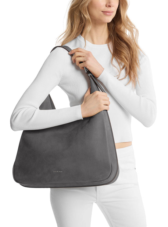 Michael Kors Women's Nolita Large Nubuck Hobo Shoulder Bag Slate