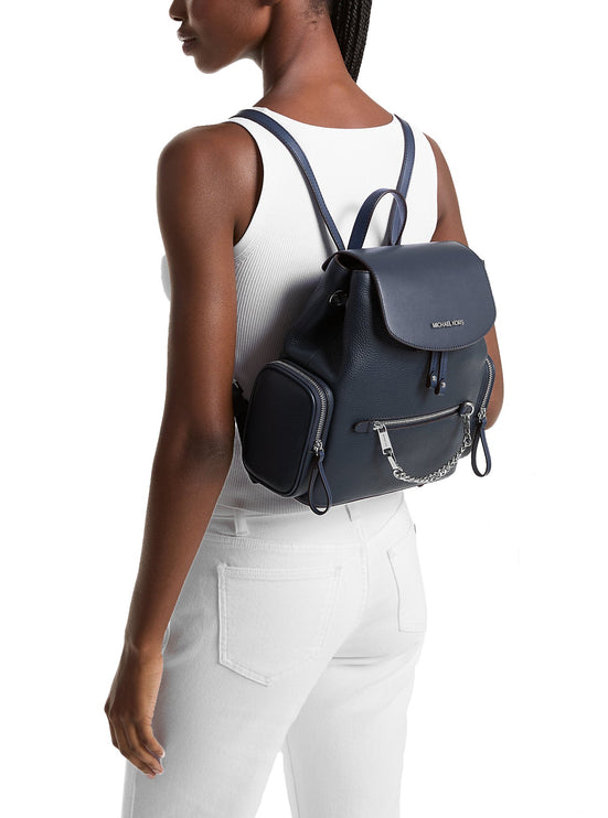 Michael Kors Women's Jet Set Medium Pebbled Leather Backpack Navy