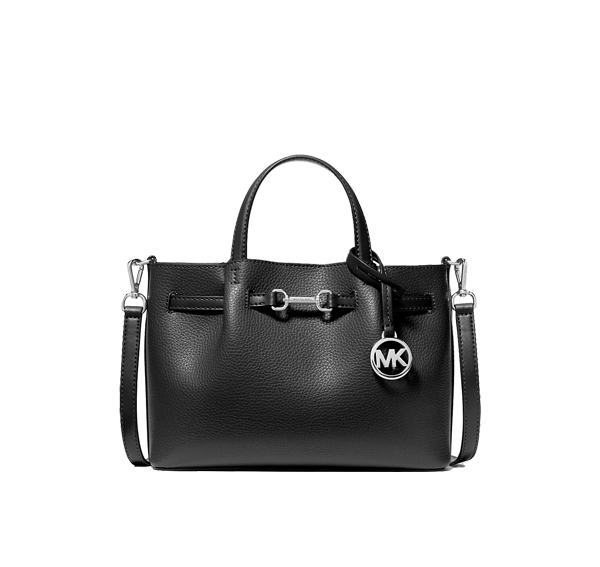 Michael Kors Women's Carson Small Pebbled Leather Satchel Bag Black/Silver