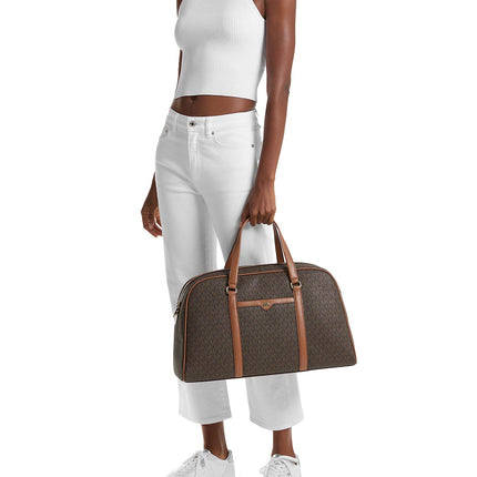 Michael Kors Women's Jet Set Travel Extra-Large Signature Logo Weekender Bag Brown/Gold