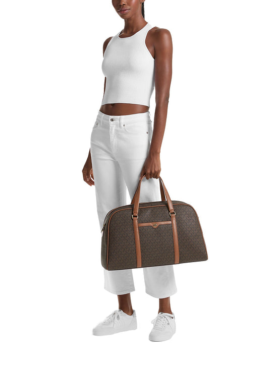Michael Kors Women's Jet Set Travel Extra-Large Signature Logo Weekender Bag Brown/Gold