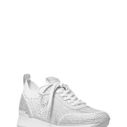 Michael Kors Women's Jenkins Crystal Embellished Metallic Stretch Knit Trainer Silver