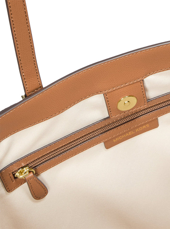 Michael Kors Women's Taryn Large Signature Logo and Leather Tote Bag Vanilla/Acorn