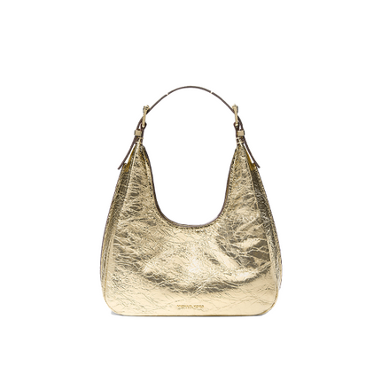 Michael Kors Women's Nolita Small Metallic Crackled Leather Hobo Shoulder Bag Pale Gold