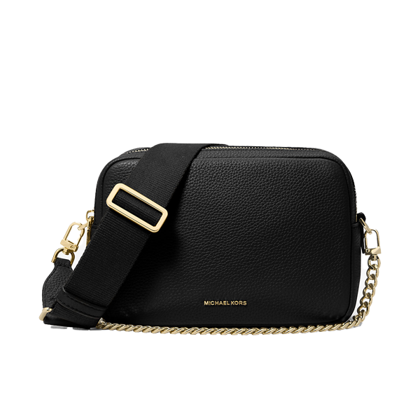 Michael Kors Women's Bryant Medium Pebbled Leather Camera Crossbody Bag Black/Gold
