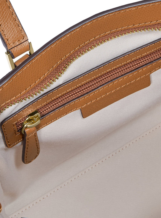 Michael Kors Women's Taryn Small Signature Logo and Leather Convertible Crossbody Bag Vanilla/Acorn