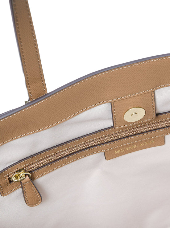 Michael Kors Women's Taryn Large Signature Logo and Leather Tote Bag Husk