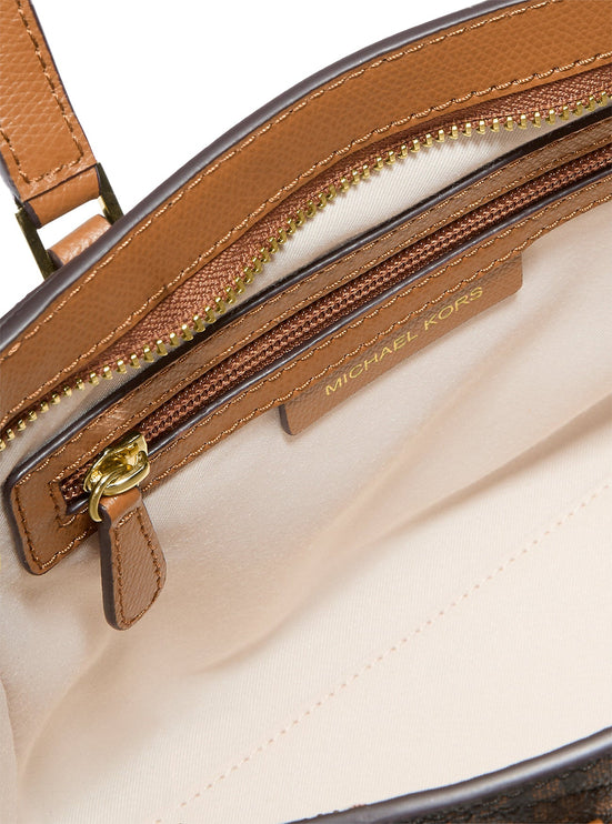 Michael Kors Women's Taryn Small Signature Logo and Leather Convertible Crossbody Bag Brown/Acorn