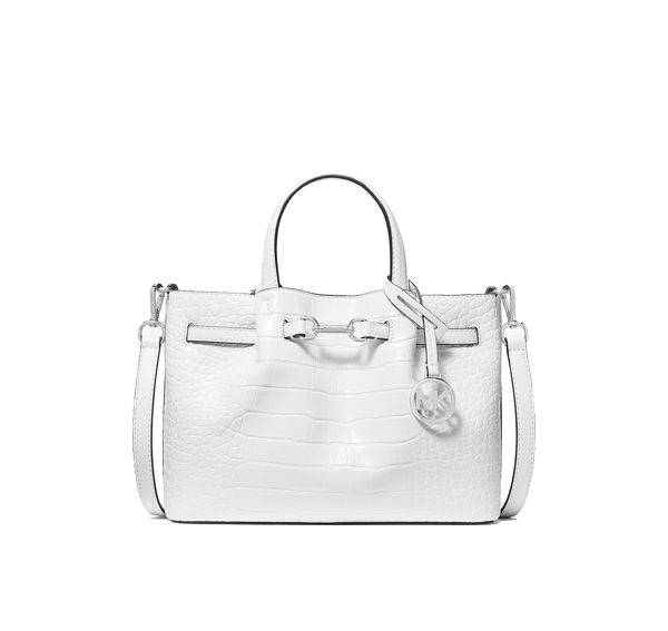 Michael Kors Women's Carson Small Crocodile Embossed Satchel Bag Optic White