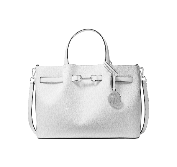 Michael Kors Women's Carson Medium Signature Logo Satchel Bag Optic White