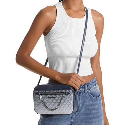 Michael Kors Women's Jet Set Large Ombré Signature Logo Crossbody Body Navy/Silver