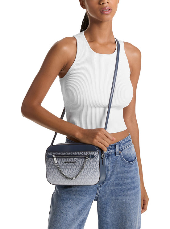 Michael Kors Women's Jet Set Large Ombré Signature Logo Crossbody Body Navy/Silver