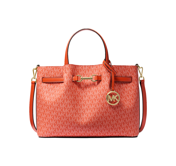 Michael Kors Women's Carson Medium Signature Logo Satchel Bag Red Clay