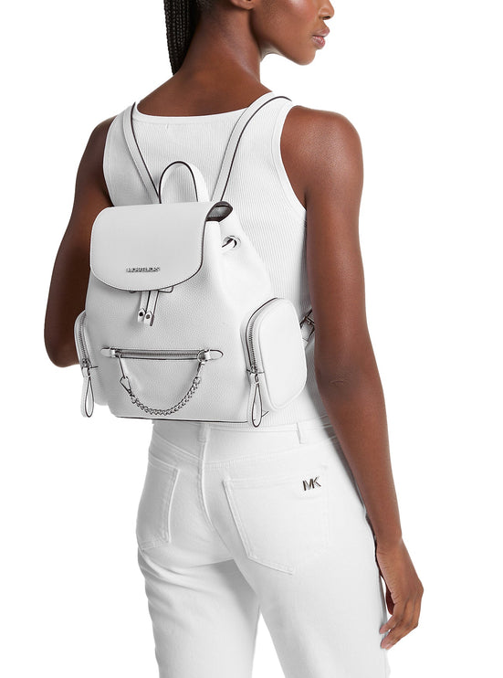 Michael Kors Women's Jet Set Medium Pebbled Leather Backpack Optic White