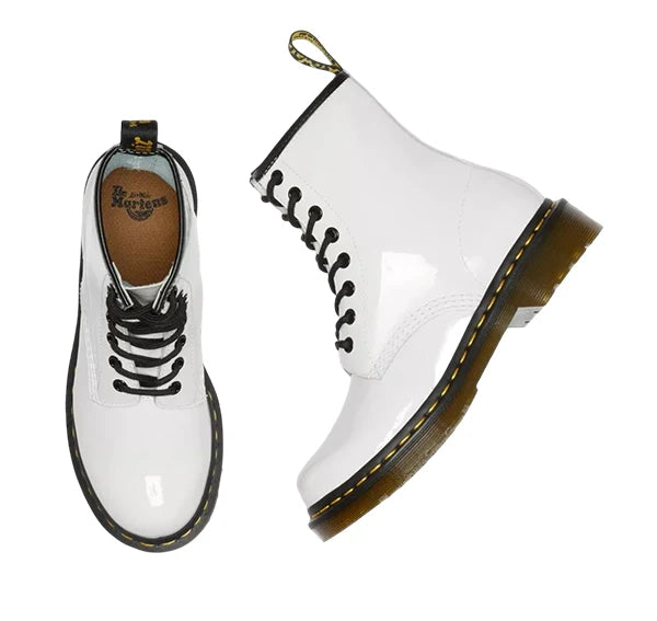 Dr. Martens Unisex 1460 Patent Leather Lace Up Boots White