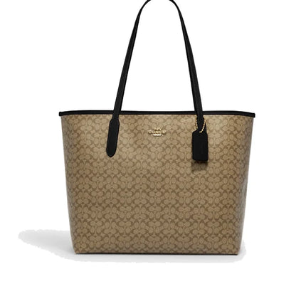 Coach Women's City Tote In Signature Canvas Gold/Khaki/Black