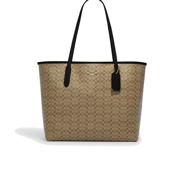 Coach Women's City Tote In Signature Canvas Gold/Khaki/Black