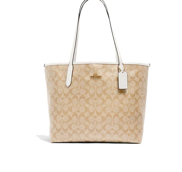 Coach Women's City Tote In Signature Canvas Gold/Light Khaki Chalk