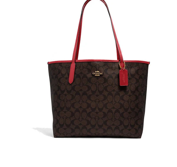 Coach Women's City Tote In Signature Canvas Gold/Brown 1941 Red