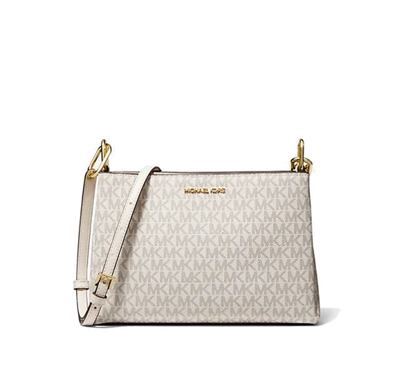 Michael Kors Women's Trisha Medium Logo Crossbody Bag Gold/Light Cream Multi