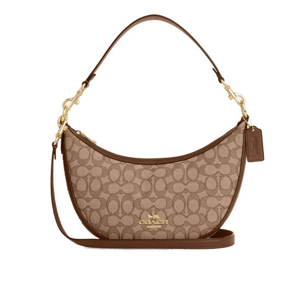 Coach Women's Aria Shoulder Bag In Signature Jacquard Gold/Khaki/Saddle Multi