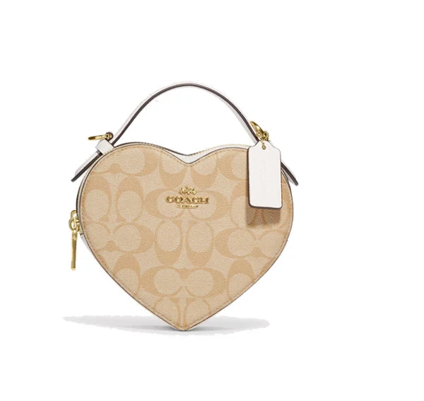 Coach Women's Heart Crossbody In Signature Canvas Gold/Light Khaki Chalk